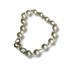 Vintage Goldtone 6mm Pearl 7" Bracelet Spring Clasp